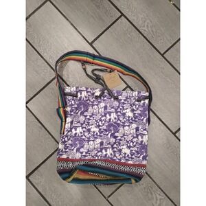 Lakhang Handcrafted Elephant Print Drawstring Bag Rainbow Strap Boho Himalayan‎
